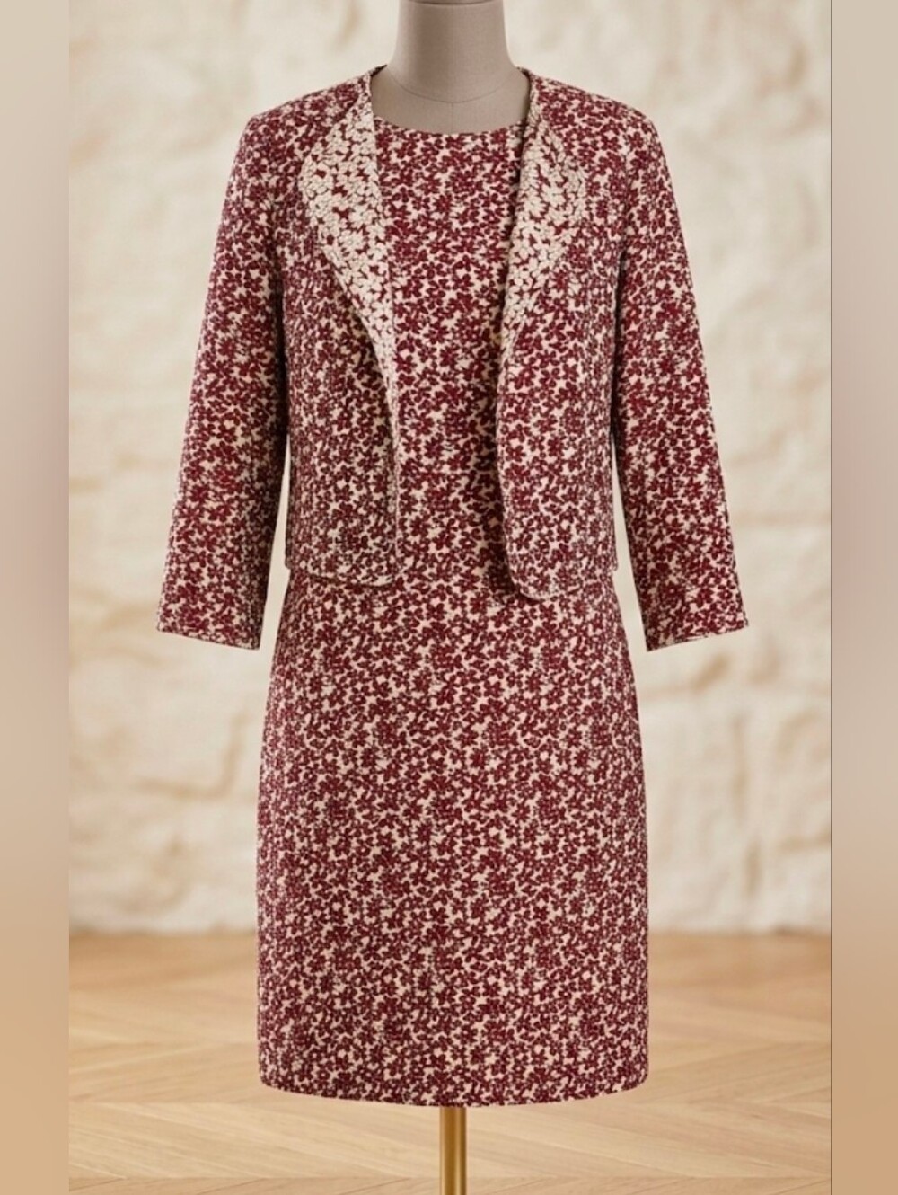 Gerard Darel Paris Floral Jacquard Sheath Dress & Bolero Jacket Set Red 4 36